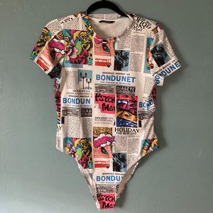 Shein graphic body suit short sleeve round neck poly/spandex blend size large